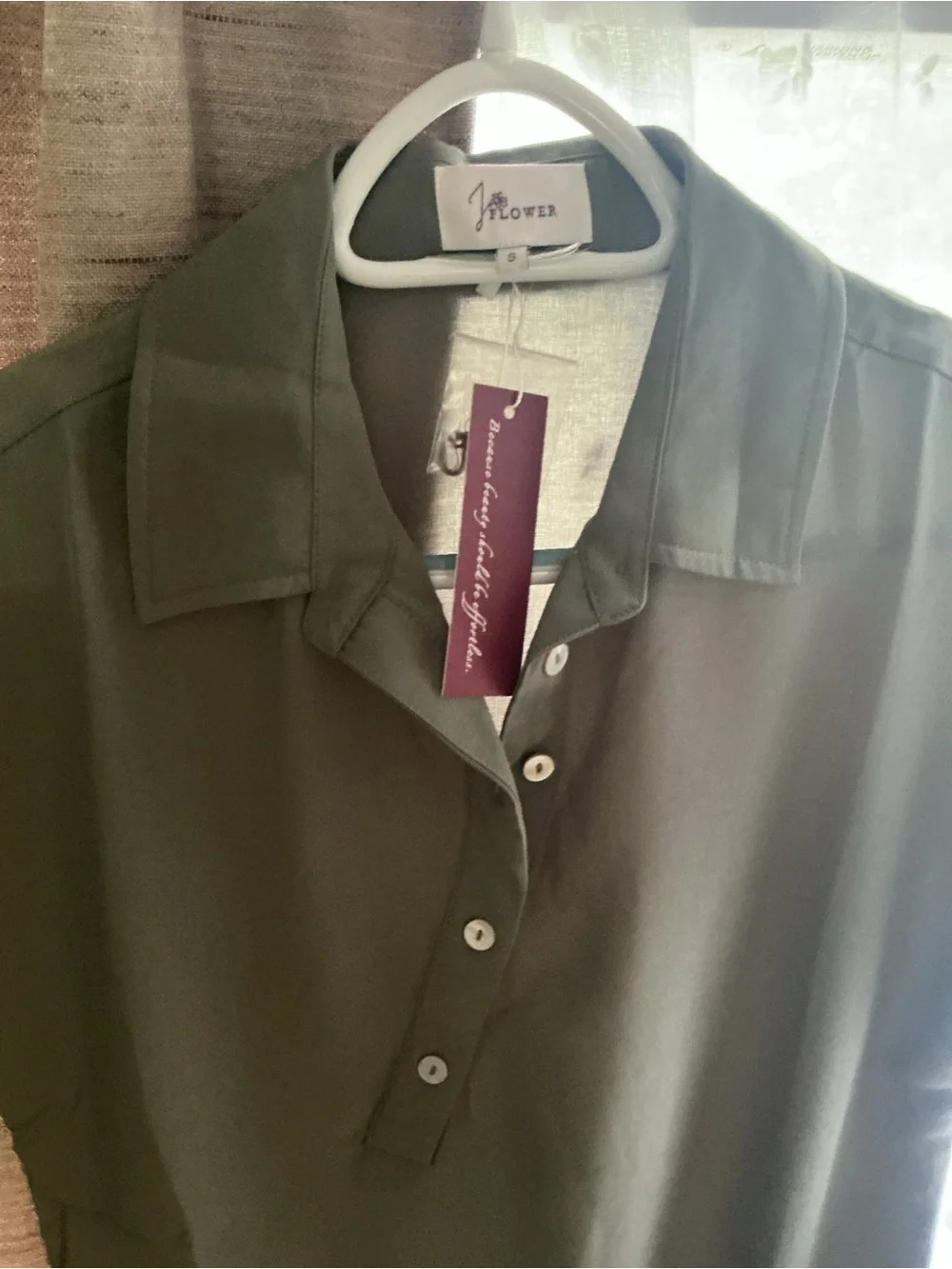 Sleeveless Polo Tunic Dress - Olive Green